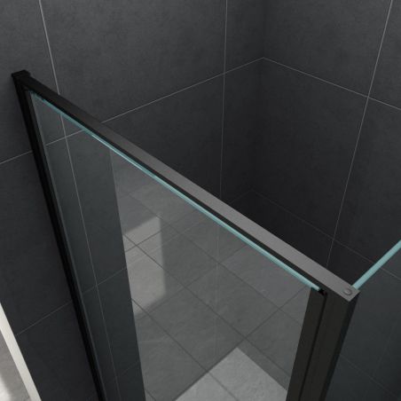 Cabina Ego-Hulko, perete fix, usa batanta, crom sau negru mat, sticla 8 mm, 80x80 si 90x90 x 195 cm, Nano Easy Clean