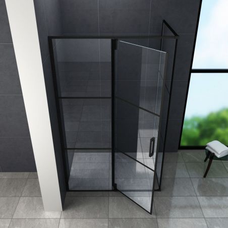 Cabina Ego-Lord, perete fix, usa batanta, negru mat, sticla 8 mm, 120x80 sau 120x90x195 cm, cu sau fara cadita, Nano Easy Clean