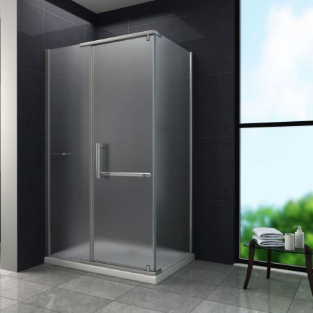 Cabina Ego-Pluto, perete fix, usa batanta, sticla 8 mm, 80-90 x 100-120 x 195 cm, sablata, Nano Easy Clean