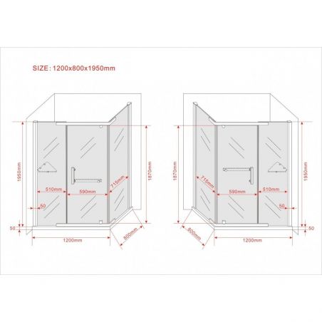 Cabina Ego-Pluto, perete fix, usa batanta, sticla 8 mm, 80x120x195 cm, sablata, Nano Easy Clean