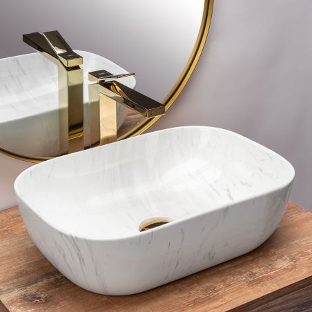 Lavoar EGO Belinda Shiny Calala, lucios, finisaj marmura, 46.5x33 cm, montaj pe blat, ceramica sanitara