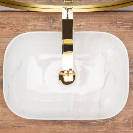 Lavoar EGO Belinda Shiny Calala, lucios, finisaj marmura, 46.5x33 cm, montaj pe blat, ceramica sanitara