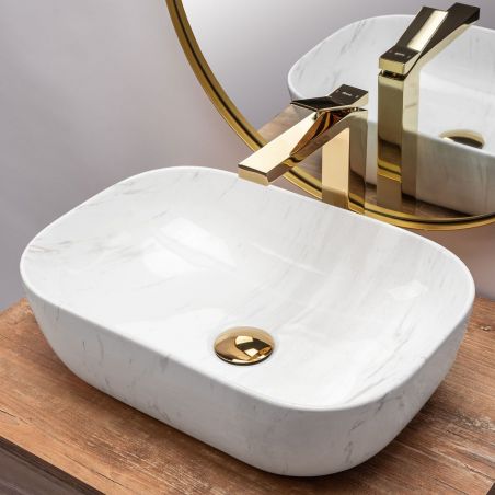 Lavoar EGO Belinda Shiny Calala, lucios, finisaj marmura, 46.5x33 cm, montaj pe blat, ceramica sanitara