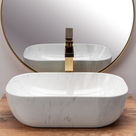 Lavoar EGO Belinda Shiny Calala, lucios, finisaj marmura, 46.5x33 cm, montaj pe blat, ceramica sanitara