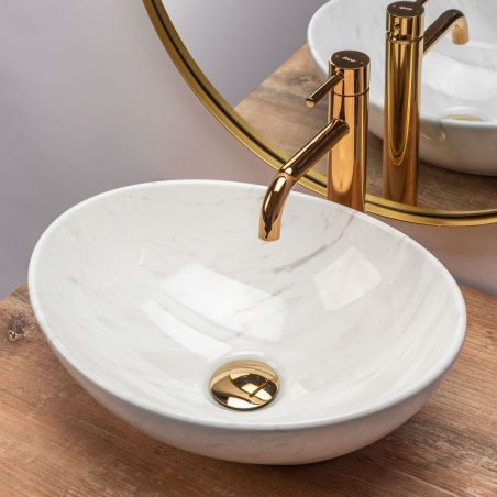 Lavoar REA Sofia Shiny Calala, lucios, finisaj marmura, 41x34.5 cm, montaj pe blat, ceramica sanitara