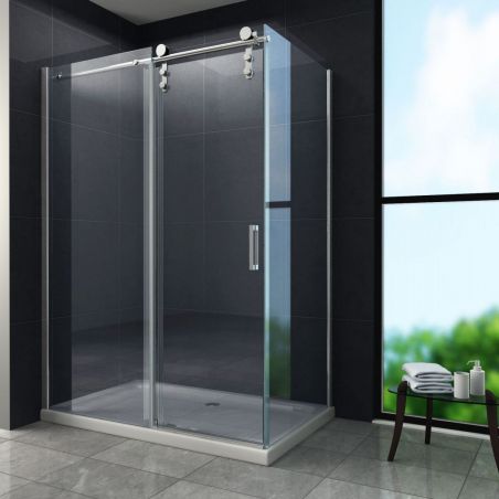 Cabina Ego-Large, perete fix,usa culisanta, sticla 8 mm, 150-160 x 90 x 195 cm, cu sau fara cadita, Nano Easy Clean