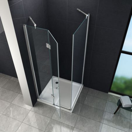 Cabina Ego-Loki, perete fix, usa batanta, crom, sticla 8 mm, 90-120 x 195 cm, cu sau fara cadita, Nano Easy Clean