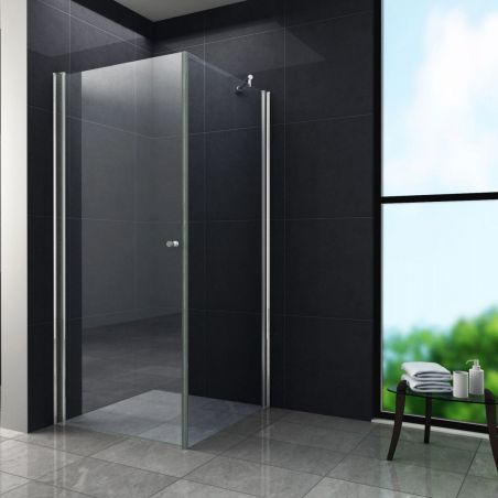 Cabina Ego-Jules1, perete fix, usa batanta, crom, sticla 8 mm, 80-100 x 80-100 x 190 cm, cu sau fara cadita, Nano Easy Clean