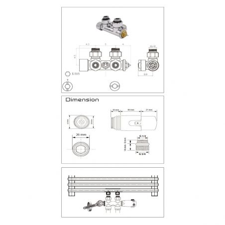 Set robinet, cap termostatic cu ventil, 5 trepte reglabile, tur-retur, crom