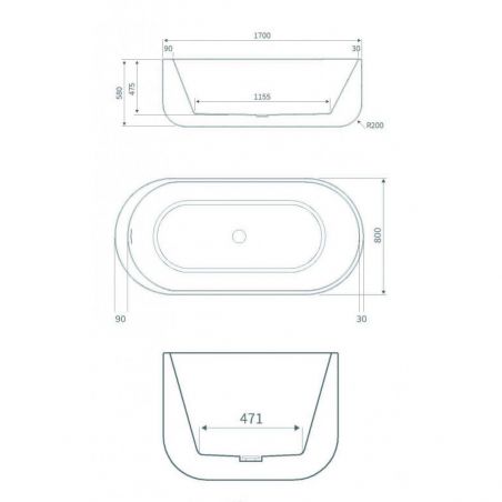 Cada de baie EGO Eliot, 170cm, design modern, freestanding, acril sanitar, alb