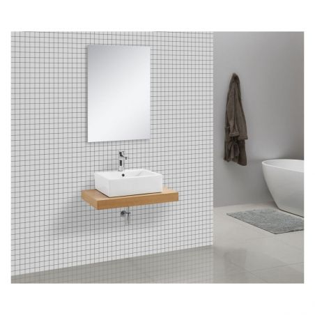 Blat lavoar EGO-Mossa, MDF, 75-100 x 50 cm, alb si stejar, kit montare inclus