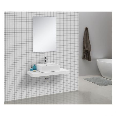 Blat lavoar EGO-Mossa, MDF, 75-100 x 50 cm, alb si stejar, kit montare inclus