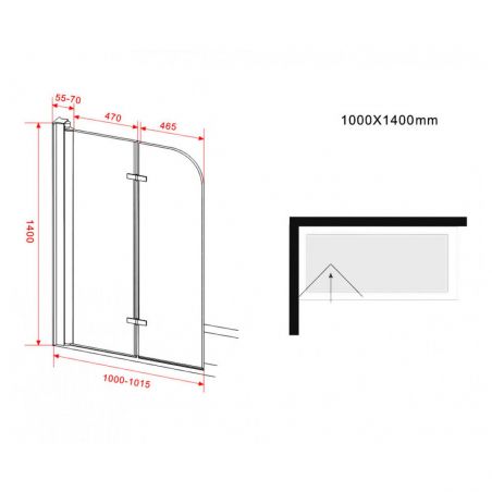 Paravan cada EGO-Sola, pliabil ,100x140 cm, sticla 6 mm, tratament Nano Easy Clean, finisaj crom