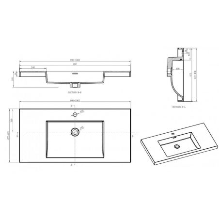 Set mobilier baie Zakia cu lavoar ceramica sanitara, 100 cm, Negru Mat, sertare fara manere, inchidere Soft Close