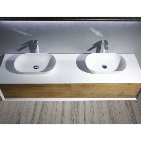Mobilier de baie EGO-BELLA din compozit mineral cu unul sau doua lavoare, MDF, 120-180 x 55 cm, Alb Mat, Push to open