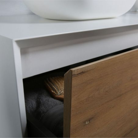 Mobilier de baie EGO-BELLA din compozit mineral cu unul sau doua lavoare, MDF, 120-180 x 55 cm, Alb Mat, Push to open