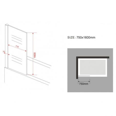 Paravan cada EGO-Ambretta, fix, 75x160 cm, sticla 6 mm, tratament Nano Easy Clean, finisaj crom