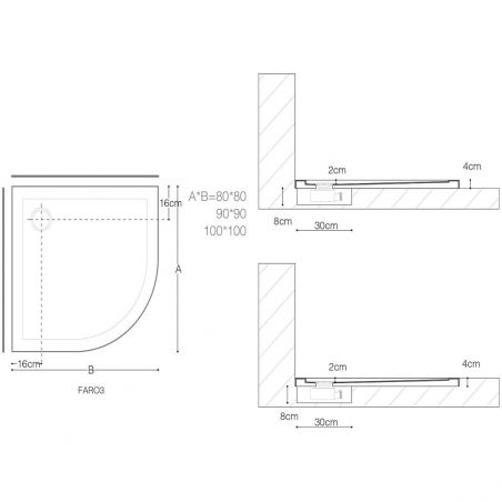 Cadita dus EGO-Far, semirotunda, acril sanitar, 80-100x80-100 cm, alba