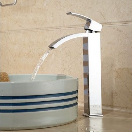 Baterie Lavoar Enzo High, tip cascada, montaj pe blat, finisaj crom