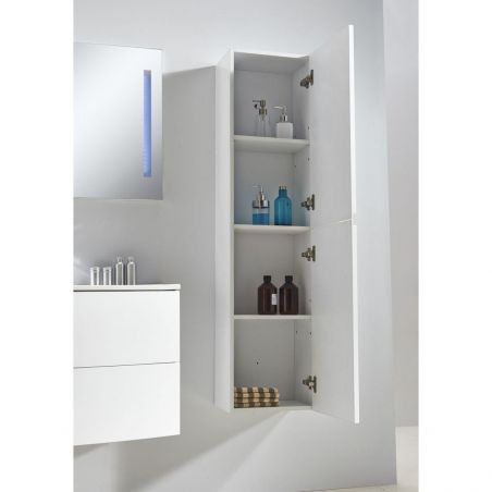 Dulap lateral de baie Alb sau Negru Mat, fara manere, Soft-Close, 140 x 35 cm