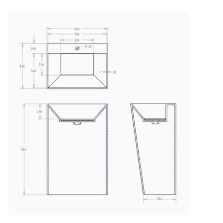 Lavoar stativ EGO 40, Alb, lucios, 60x45x90 cm, montaj pe podea, compozit de marmura, cu gaura baterie