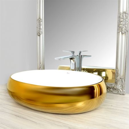 Lavoar auriu / alb Melanie, montaj pe blat, design deosebit, 60 cm, ceramica sanitara
