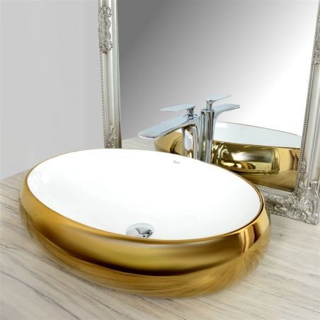 Lavoar auriu / alb Melanie, montaj pe blat, design deosebit, 60 cm, ceramica sanitara