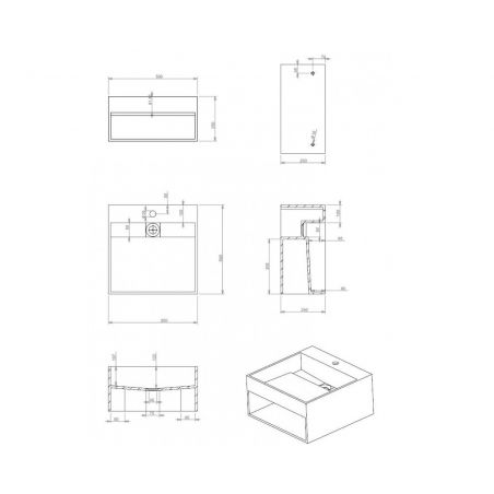 Lavoar EGO 13, Alb, lucios, 50x50 cm, montaj suspendat sau pe blat, compozit marmura, gaura baterie, scurgere ascunsa