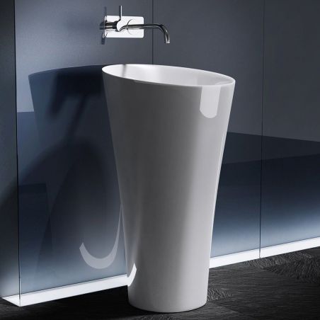 Lavoar stativ EGO 33, Alb, lucios, 42x42x85 cm, montaj podea, compozit marmura