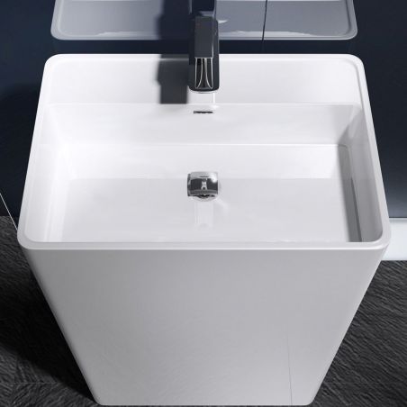 Lavoar stativ EGO 34, Alb, lucios, 50x42x90 cm, montaj podea, compozit marmura, cu gaura baterie si preaplin