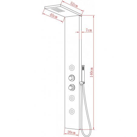 Panel dus EGO-Florent, aluminiu,140 x 20 cm, cu Termostat, finisaj alb, Hidromasaj