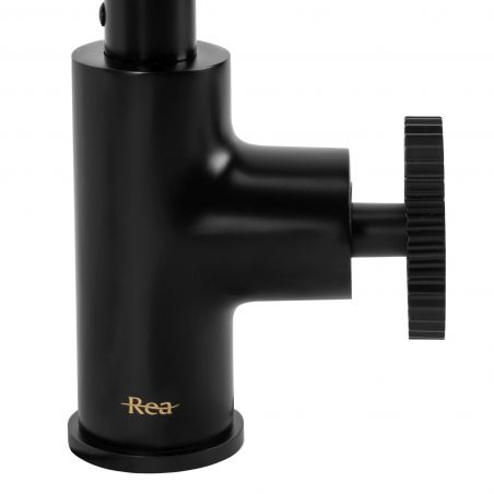 Baterie lavoar sau blat REA-Vertigo Side, montaj pe blat sau lavoar, finisaj negru mat, perlator aer, design deosebit