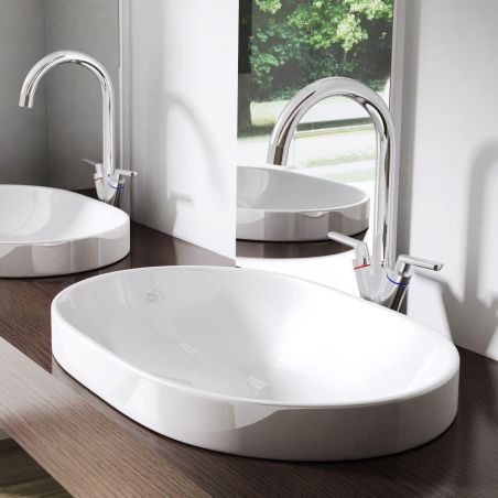 Lavoar 50006A, ceramica sanitara, montej pe blat, 80x48 cm, fara gaura baterie