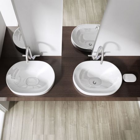 Lavoar EGO 50006A, Alb, lucios, 58x48 cm, montaj Semi-Incastrat, ceramica sanitara, fara gaura baterie