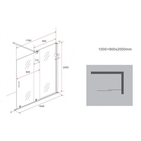 Perete dus Walk-In EGO-Canna, sticla securizata 8 mm, glisant, 180x200 cm, tratament Nano Easy Clean