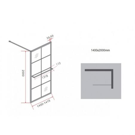 Perete dus Walk-In EGO-Carmel, sticla securizata 10 mm, 140x200 cm, tratament Nano Easy Clean, finisaj negru mat