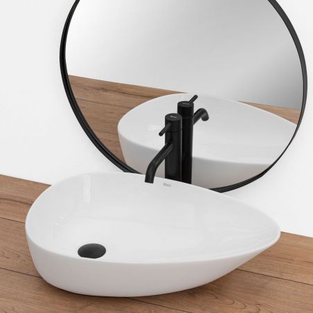 Lavoar REA Greta 55, Alb, lucios, 56x39 cm, montaj pe blat, design unic, ceramica sanitara