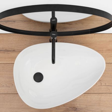 Lavoar REA Greta 55, Alb, lucios, 56x39 cm, montaj pe blat, design unic, ceramica sanitara