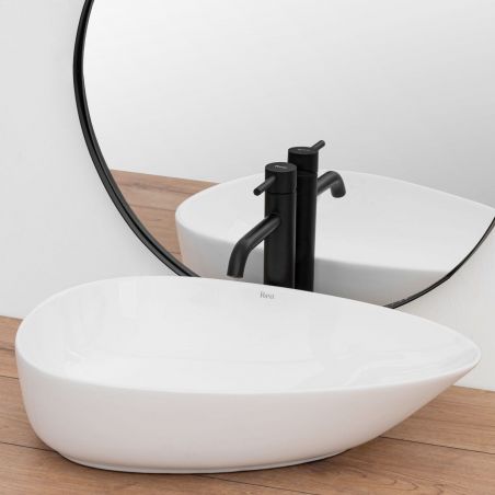 Lavoar REA Greta 55, Alb, lucios, 56x39 cm, montaj pe blat, design unic, ceramica sanitara