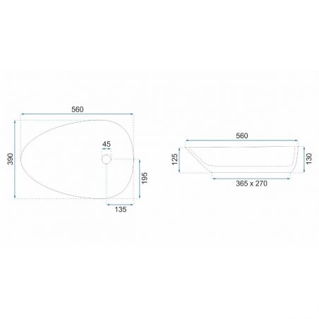 Lavoar REA Greta 55, Alb, lucios, 56x39 cm, montaj pe blat, design unic, ceramica sanitara