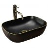 Lavoar REA Belinda Black Matt Gold Edge, Negru, mat, 46.5x33 cm, montaj pe blat, ceramica sanitara Lavoar REA Belinda Black Matt Gold Edge, Negru, mat, 46.5x33 cm, montaj pe blat, ceramica sanitara