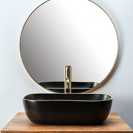 Lavoar REA Belinda Black Matt Gold Edge, Negru, mat, 46.5x33 cm, montaj pe blat, ceramica sanitara