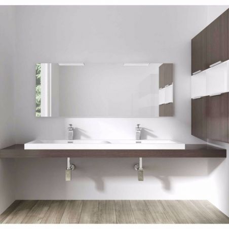 Lavoar Dublu EGO 03, Alb, lucios, 120 sau 144 cm lungime, compozit marmura, montaj semi-incastrat, cu doua gauri de baterie