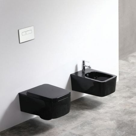 Vas bideu Negru Lucios, Ego-Maryam, montaj suspendat, ceramica sanitara, cu preaplin, 56 x 37 cm