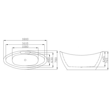 Cada de baie EGO 603, freestanding, 180 cm, baterie integrata cu finisaj crom, acril sanitar termoactiv, alb