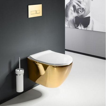 Vas wc EGO-Carlo mini, Gold/White, Auriu, 49x37 cm, suspendat, capac Duroplast inclus