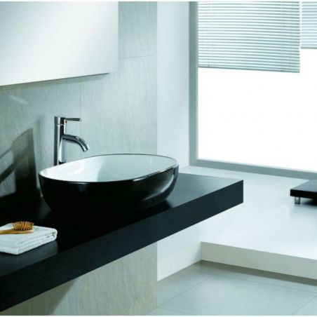 Lavoar EGO Lilias, Negru Alb, lucios, 59x40cm, montaj pe blat, ceramica sanitara