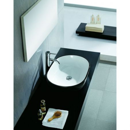 Lavoar EGO Lilias, Negru Alb, lucios, 59x40cm, montaj pe blat, ceramica sanitara