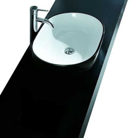 Lavoar EGO Lilias, Negru Alb, lucios, 59x40cm, montaj pe blat, ceramica sanitara