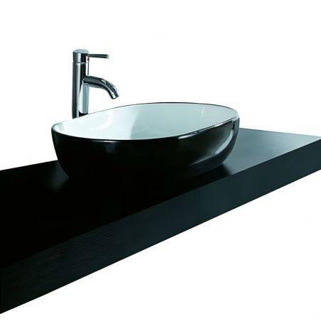 Lavoar EGO Lilias, Negru Alb, lucios, 59x40cm, montaj pe blat, ceramica sanitara